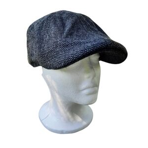 Scala Black Gray Patterned Wool Knit Newsboy Cabbie Flannel Lined Flat Cap Hat